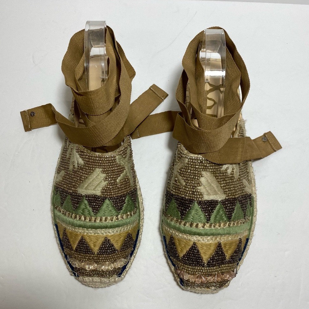 Sam Edelman Karolyn Multicolor Beaded Ankle Ribbon Tie Espadrille Sandals Size 9 - Picture 5 of 16
